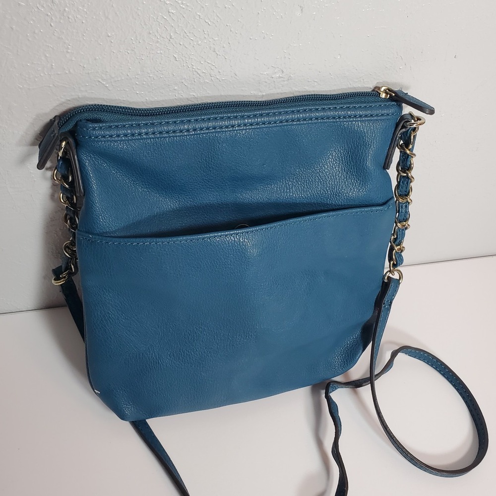 Nicole by Nicole Miller Blue Crossbody‎ Bag Purse Gold Chain Strap Stud Detail - Picture 6 of 11